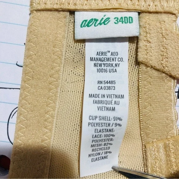 AERIE Sz 34DD Beige Lace Padded Underwire  Lace Trimmed Adjustable Strap Bra NEW - Picture 9 of 9